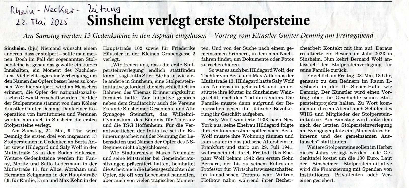 Artikel RNZ, 22. Mai 2025